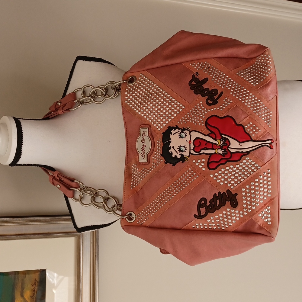 Betty Boop Large Pink Studded Shoulder Bag